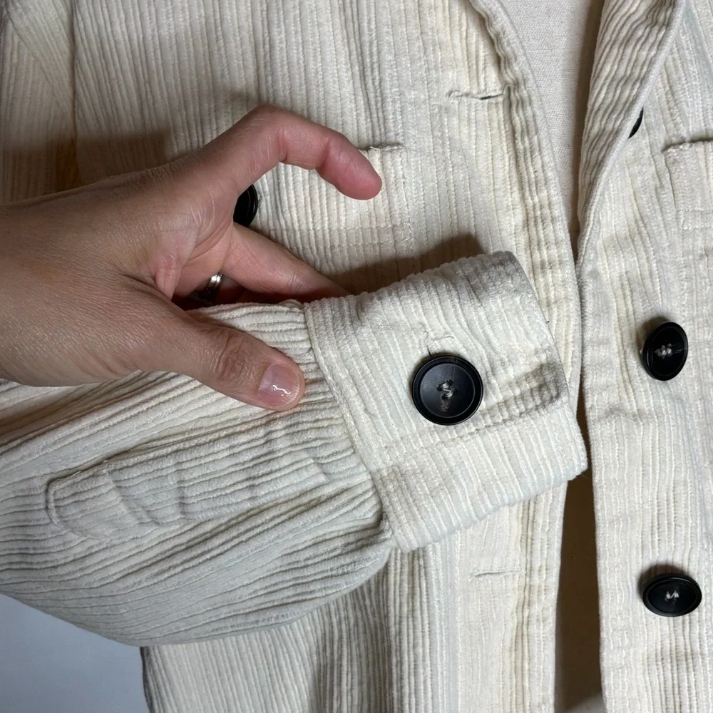 Zara Cream Corduroy Cropped Shirt Trucker Jacket Size XSmall